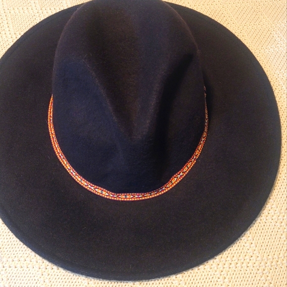 None Other - Stylish Black Fedora Hat with Orange Trim